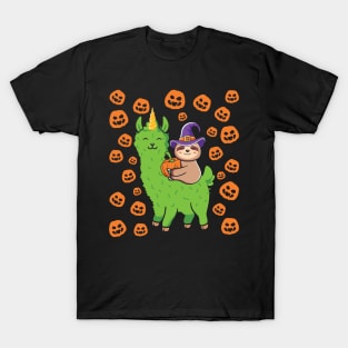 Sloth Riding a Halloween Llamicorn T-Shirt